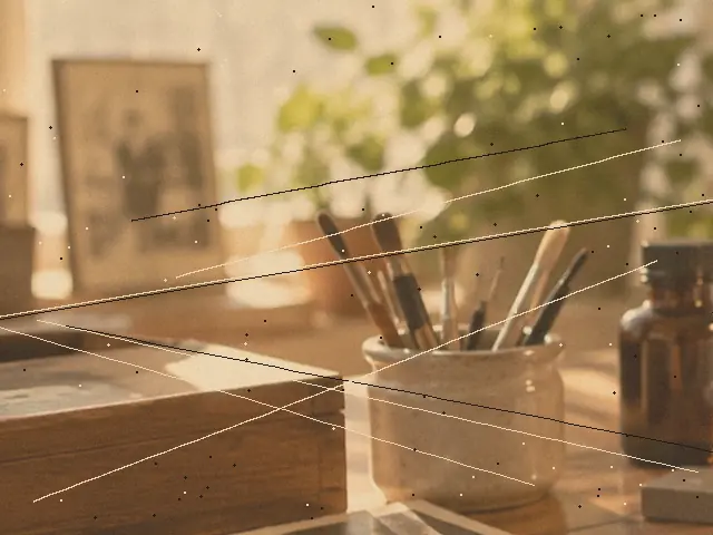 Framed photographs on a sunny windowsill, faded and scratched